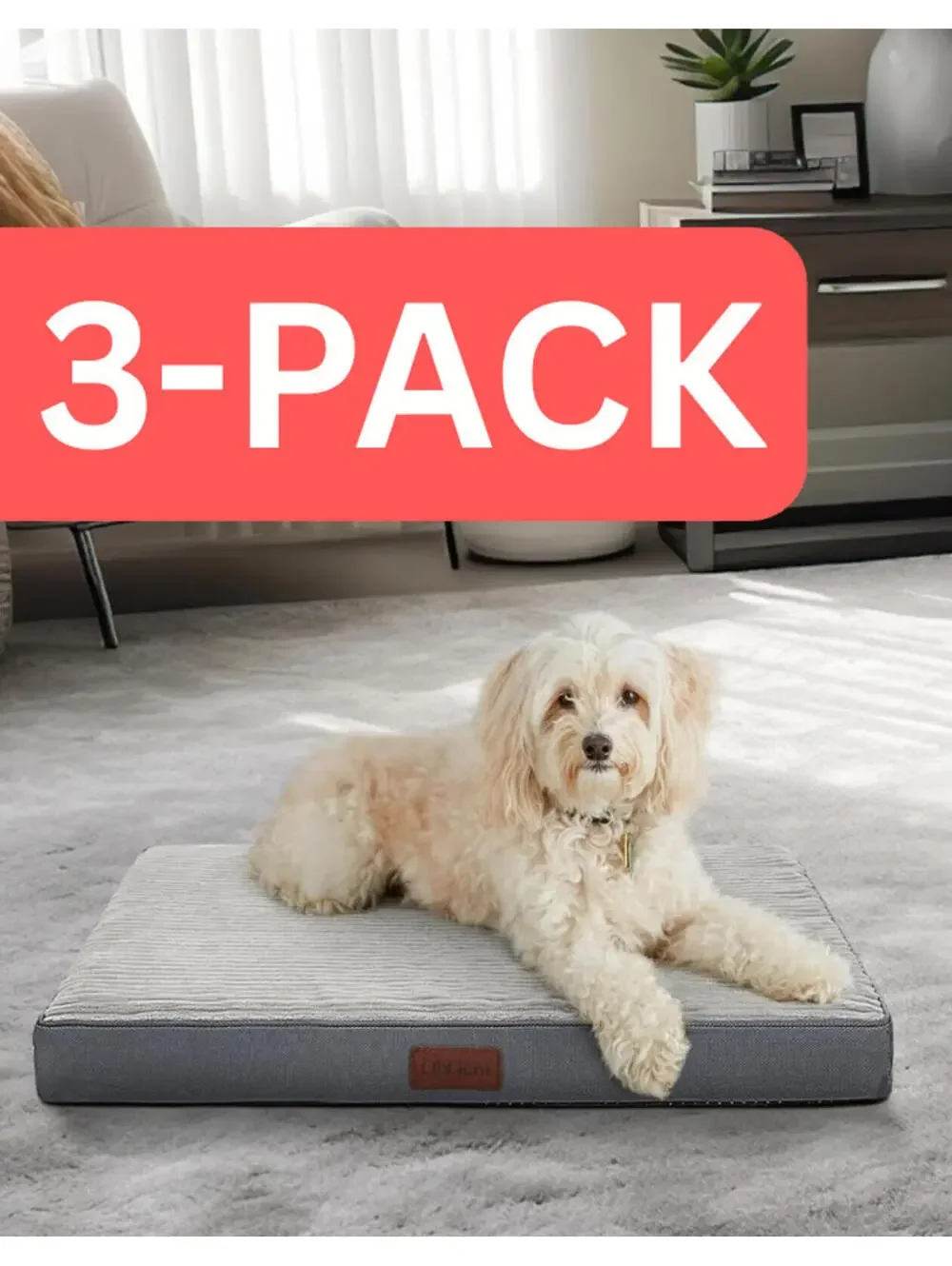(RGB4) 3-Pack Medium Gray Dog Bed Egg Crate Foam Orthopedic Support Rolled